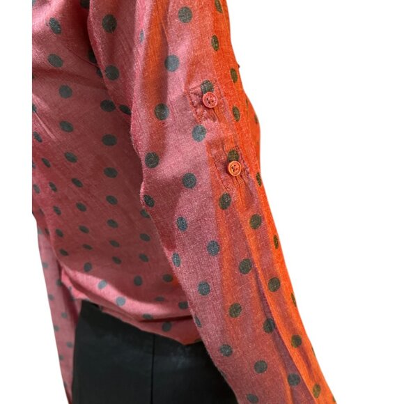NWOT๐ Express Women Button Down Long Sleeve RED POLKA DOT Work Office Shirt XXS - Picture 5 of 5